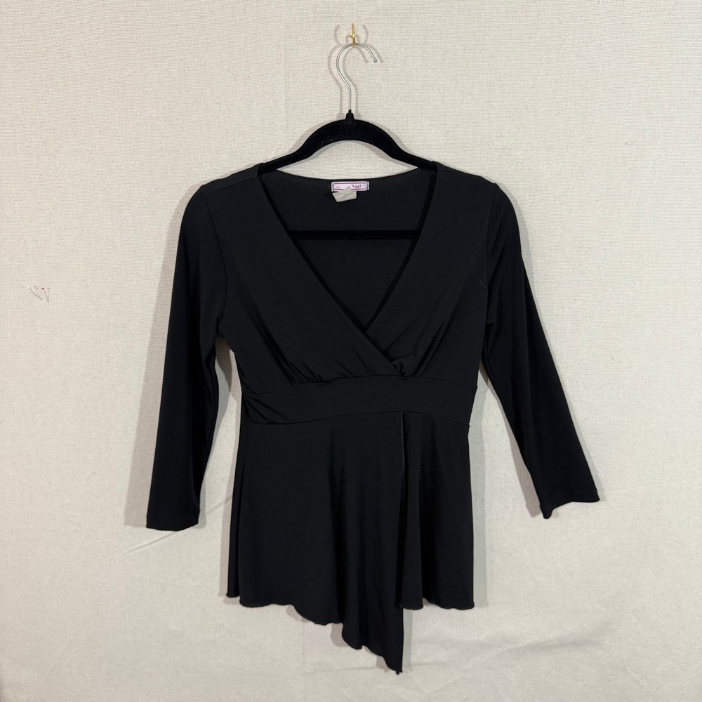 Vol.1 Womens Black V-Neck Asymmetrical Peplum Wrap Top Size Medium M-250A-20334